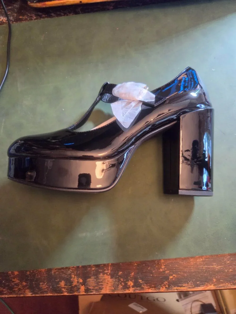 Women's SHINY T-strap Platform Black Heels Mary Jane Shoes SZ10 SEXY! NEW!